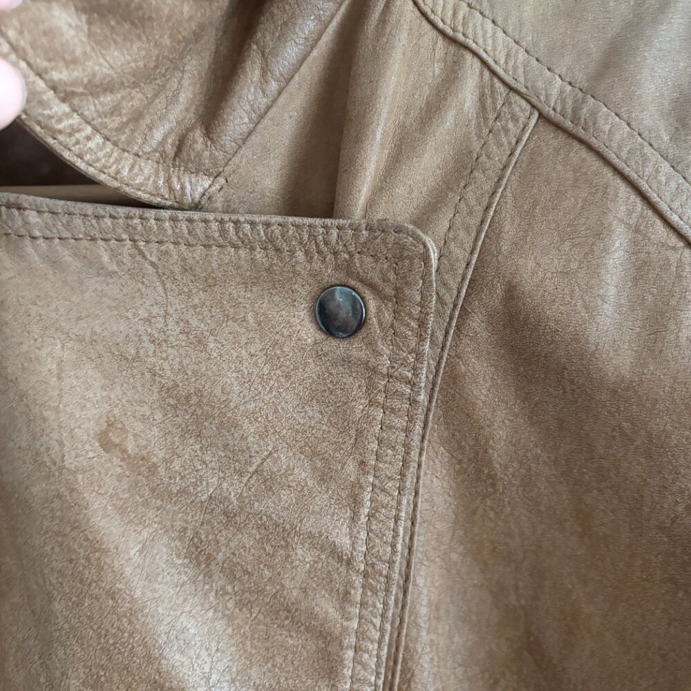 Vintage 80s Brown Paper bag Leather Jacket - Picture 3 of 14